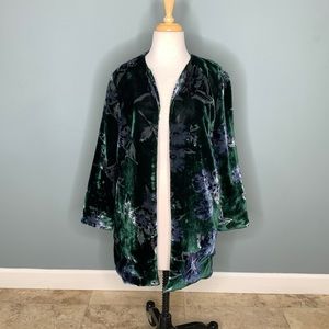 Eva Franco Long Velvet Open Front Jacket Floral XS